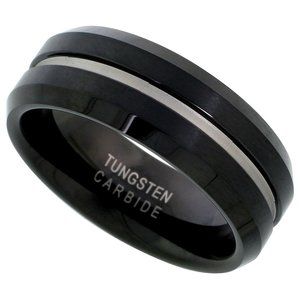 Black Tungsten Carbide 8 mm Flat Wedding Band Ring